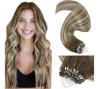 LaaVoo Extensiones Micro Ring Humano Cabello Balayage Marrón Medio Ombre Rubio Platino Micro Loop Extensiones Pelo 18Pulgadas/45cm Extensiones Pelo Natural Micro Ring 50g 1g/s #8/60/8