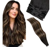 LaaVoo Extensiones Pelo natural 80g 55cm Tejido Genie Trama Marron Oscuro Balayage Brown Extensiones de Trama de Pelo Verdad Humano Brun Oscuro Ombre Castano Remy #2/8/2