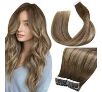 LaaVoo Extensiones Pelo Natural Adhesivas Castaño Claro Ombre Rubio Dorado 40pcs 100g 55cm Extensiones de Cabello Humaon Adhesivas Balayage Marrón Claro Remy #8/16/8