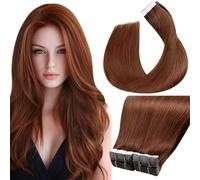 LaaVoo Extensiones Pelo Natural Adhesivas Marron Rojo 80g 40pcs Extension de Cabello Humano Verdad Pelo Browm Rojo Adhesivas 40cm Remy #33