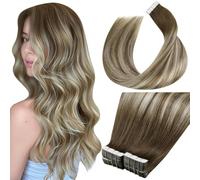 LaaVoo Extensiones Pelo Natural Adhesivas Rubio Balayage Castano 40pcs 100g 60cm Extensiones de Cabello Natural Adhesivas Castaño Claro Ombre Rubio Platino Remy #8/60/8