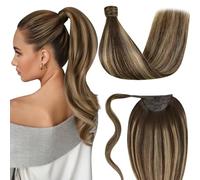 LaaVoo Extensiones Pelo Natural Coleta Castaño Balayage Extensiones Coleta Castaño Oscuro Ombre Rubio Miel Extensiones De Cabello Natural Coleta 40cm/16Pulgadas 80g #4/27/4