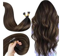 LaaVoo Extensiones Pelo Natural Nano Ring Castaño Oscuro Balayage Extensiones Nano Ring Castaño Ombre 35cm/14Pulgadas Extensiones De Cabello Natural Remy Nano Ring 50g/50s #2/8/2