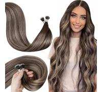 LaaVoo Extensiones Pelo Natural Nano Ring Castaño Oscuro Ombre Rubio Balayage Extensiones Nano Ring 35cm/14Pulgadas Extensiones Pelo Humano Nano Ring 50g/50s #4/18/4