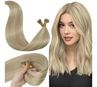 LaaVoo Extensiones Pelo Natural Nano Ring Rubio con Mechas Rubio Dorado Extensiones Nano Ring 35cm/14Pulgadas Extensiones Nano Invisibles 50g #16/22