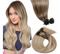 LaaVoo Extensiones Pelo Natural Queratina Marrón Claro Balayage Rubio Ceniza y Platino 50cm 50 Meche 50g Extensiones de Cabello Humano Queratina Castano Ombre Dorado Ceniza y Platino Liso #2