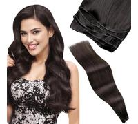 LaaVoo Extensiones Pelo natural Tejido Genie Trama Brown Oscuro 45cm 50g Extensiones de Trama de Verdad Pelo Humano Castano Oscuro Liso #2