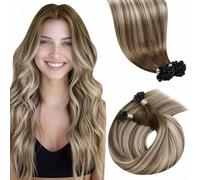 LaaVoo Extensiones Queratina Balayage Marrón Claro Rubio Ombre Extensiones Pelo Queratina 40cm/16Pulgadas Extensiones De Keratina De Pelo Natural 50g/50s #8/60/8