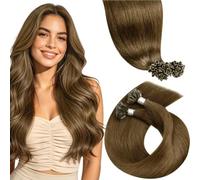 LaaVoo Extensiones U Tip Queratina Pelo de Verdad Marrón 40CM 80g | Extensiones de pelo natural marrón con queratina fáciles de mantener, ideales para cosplay y disfraces