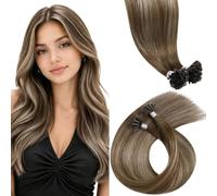 LaaVoo Extensiones U Tip Queratina Pelo de Verdad Marrón Ombre 50CM 100g | Extensiones de pelo auténtico con uniones de queratina, color marrón, perfectas para actuaciones en escenarios y musicales