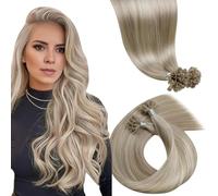 LaaVoo Extensions Pelo Natural Queratina Highlight Castano Claro y Platino 100g 100 Mechóneses 60cm Extensiones Queratina Cabello Humano Mezclado Marron Ligero Platino Pelo de Verdad Liso #p18/613