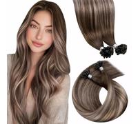 LaaVoo Keratina Extensiones Cabello Humano Balayage Marrón Ombre Rubio Ceniza Extensiones Pelo Natural Queratina 18Pulgadas/45cm Extensiones Keratina Pelo de Verdad 50s/50g #4/18/4