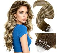 LaaVoo Marron Rubio Microing Extensiones Mezclado de Pelo Natural 45cm Balayage Extensiones de Cabello Verdad Castano con Dorado 50g/50s Micro Loop Extensiones Pelo Humano Hair Ligero #3/8/24