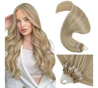 LaaVoo Micro Loop Extensiones Cabello Natural Dorado Platino Highlight 50g/50s 60cm Extensions Micro Beads de Pelo Verdad Rubio Micro Ring Extensiones de Cabello de Natural Mujeres #16/22