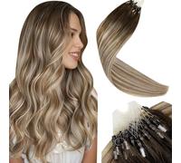 LaaVoo Micro Ring Extensiones de Pelo Natural Balayage Extendiones Cabello Natural Micro Loop Castano Oscuro y Marron Claro y Rubio 50g/50s 55cm Ombre Extensiones de Micro Linl de Pelo Verdad #3/8/24