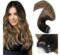 LaaVoo Microring Balayage Extensiones de Pelo Verdad Marron Mas Oscuro a Marron Medio y Rubio Ombre Micro Loop Extensiones Cabello Natural Rubia 50g/50s 40cm Micro Link Extensiones Humano Hair #2/6/18