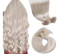 LaaVoo Nail Tip Extensiones de Pelo Humano Rubia Platino Prominent 50g/50s 14 Pulgadas/35cm Pre Bonded U-Tip Remy Hair Extensions Dorado Platino Queratina Extensiones de Cabello Natural Liso #60