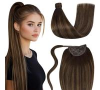 LaaVoo Ponytail Extensiones Balayage Cabello Natural Marron Oscuro Ombre Castano Clip in Coleta Pelo Extensions 50cm/20Pulgadas Extensiones Cola Verdad 80g #2/8/2