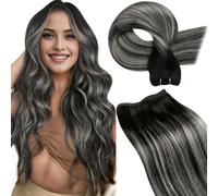 LaaVoo Weft Human Hair Extensiones De Cabello 22 Pulgadas 100g #1b/silver/1b Balayage Negro Ombre a Plata Cabello Humano Extensiones Pelo Natural Cortina Extensiones Cabello Humano