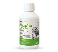 Lab-v MaxiVita Complex: mezcla alimenticia complementaria multivitamínica, en formato líquido, destinada a aves de corral que escarban, aves acuáticas, palomas, cerdos, ganado vacuno, ovejas y cabras.