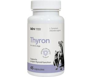 Lab-V Thyron - 45 Cápsulas para la función tiroidea adecuada con L-tirosina, vitaminas y sales minerales para perros y gatos, alimento complementario