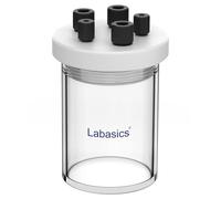 Labasics Celda Electrolítica, Celda Electroquímica Sellada de Borosilicato de Cámara Única con Kit de Reactor Electrolizador Y Tapa de PTFE de 5 Orificios, 100 ml