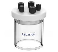 Labasics Celda Electrolítica, Celda Electroquímica Sellada de Borosilicato de Cámara Única con Kit de Reactor Electrolizador Y Tapa de PTFE de 5 Orificios, 50 ml