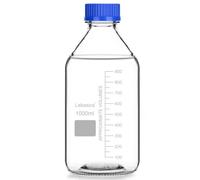 Labasics Circular Medios de Comunicación Almacenamiento Botella con Gl45 Azul Tornillo Sombrero, Vidrio Claro Ancho Boca Graduación Reactivos Media Almacenamiento Lab Vidrio Botella, 1000 ml
