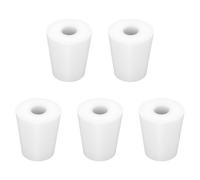 Labasics Pack de 5 Tapones de Silicona #3, Conicos Blancos con Agujero de 8 mm, Tapones Reutilizables para Cristalería de Laboratorio, Sellado Hermético y Experimentos