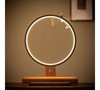 Labasuan Altar Budista de Madera de sobremesa, Mesa de Altar de Buda de pie con Porta Incienso de reflujo, Anillo de luz LED cálido con regulador de Intensidad, Ideal para decoración