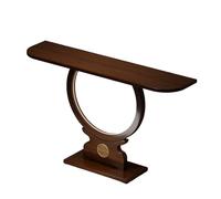 Labasuan Consola Moderna con iluminación LED Circular, Mesa Auxiliar de bambú Macizo para recibidor con Estante Inferior e Incrustaciones Decorativas, Mueble Estrecho para Pasillo, Ideal(120cm)