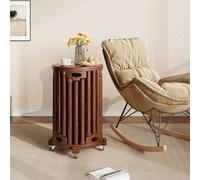 Labasuan Juego de Mesa Nido de 6 Piezas, taburetes Redondos apilables con Ruedas, Mesa Auxiliar pequeña Multifuncional de Madera Maciza, para Dormitorio, Espacios reducidos, Asientos