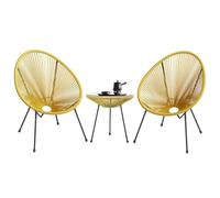 Labasuan Juego de sillas Acapulco de 3 Piezas con Mesa de Vidrio, Asientos de ratán sintético para Conversar, Muebles de Patio Resistentes a la Intemperie para jardín, Piscina y balcón(Yellow)