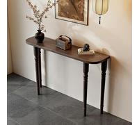 Labasuan Mesa Consola Estilo Media Luna rústica, Mesa de Entrada de Madera Maciza de 4 Patas, Mesa Estrecha Independiente para vestíbulo con Almohadillas Ajustables(Walnut,120cm)