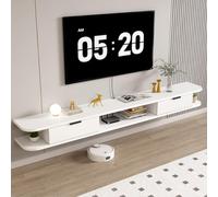Labasuan Moderno Soporte Flotante para TV de 62.9 Pulgadas, estantes de Madera de Pared con cajones y Estante Abierto, Estante bajo la TV Que Ahorra Espacio, para Dormitorio(Pure White)