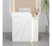 Labasuan Mostrador de recepción de 32 Pulgadas, Mesa de Caja Moderna con luz LED, Escritorio de computadora Frontal de Madera, Escritorio de recepcionista con Almacenamiento(E-Left)