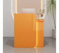 Labasuan Mostrador de recepción de 32 Pulgadas, Mesa de Caja Moderna con luz LED, Escritorio de computadora Frontal de Madera, Escritorio de recepcionista con Almacenamiento(D-Left)