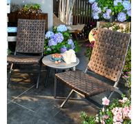 Labasuan Sillas de Patio de Mimbre con Textura de Cuero de 3 Piezas, sillas de bistró y Mesa de Centro de Mimbre Resistentes a la Intemperie, sillas Adirondack Plegables para Exteriores(B)