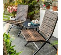 Labasuan Sillas de Patio de Mimbre con Textura de Cuero de 3 Piezas, sillas de bistró y Mesa de Centro de Mimbre Resistentes a la Intemperie, sillas Adirondack Plegables para Exteriores(C)