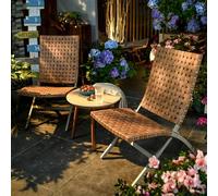 Labasuan Sillas de Patio de Mimbre con Textura de Cuero de 3 Piezas, sillas de bistró y Mesa de Centro de Mimbre Resistentes a la Intemperie, sillas Adirondack Plegables para Exteriores(A)