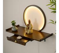 Labasuan Soporte de Pared para Estatua de Buda con luz LED, Mesa de meditación Personal USB con nichos de Buda, Soporte de oración para Altar Budista, para ofrendas de Incienso(Walnut,19.7in)