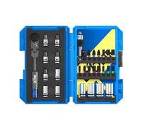 LABEAR Juego de 29 llaves de trinquete DR de 1/4 pulgadas y 1/4 de transmisión spline de 1/4 / 2 en 1 puntas S2 de 1/4 pulgadas, adaptador de enchufe, engranaje de 72 dientes