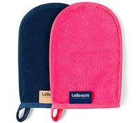 LaBeauté Guante desmaquillante cara 2 unidades- Limpieza facial y desmaquillante facial - Guante microfibra lavable y reutilizable - 20x13cm - Azul marino y Rosado