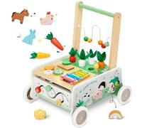 Labebe Andador de Bebé, Andador de Madera para Empujar al Bebé, Andador de Velocidad Ajustable con Rueda, Centro de Actividades para Niños Pequeños