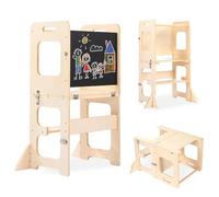 Labebe Montessori Torre per Bambini, 3 in 1 pieghevole Torre didattica, Scala Sgabello per Bambini con Lavagna, Montessori Legno torretta per utensili da cucina a partire da 1 Anno (Legno)