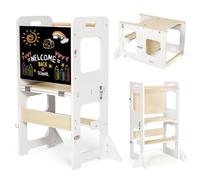 Labebe Torre de Aprendizaje, Montessori Torre Plegable per niño, Multifuncional Learning Tower con Pizarra, 3 en 1 Torretta Torre de Aprendizaje a Partir de 1 Año-Blanco y Madera