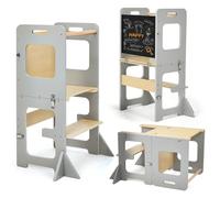 Labebe Torre de Aprendizaje para niños, Montessori Torre de Aprendizaje Infantil con Pizarra, Multifunción 3 en 1 Learning Tower Plegable, Torre de Aprendizaje a Partir de 1 año （Grau）