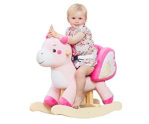 Labebe - Unicornio Rosa Mecedora Caballo Balancín para Niña 1-3 Años, Juguete de Madera y Peluche con Columpio