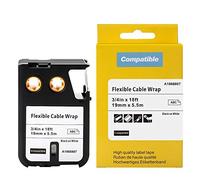 Label KINGDOM XTL - Etiquetas compatibles con DYMO XTL 1868807 Etiquetas flexibles para envolver cables de 3/4 pulgadas, 19 mm, negro sobre blanco para etiquetadora DYMO XTL 300 XTL 500