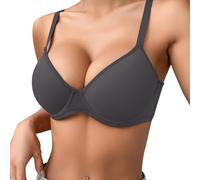 Label Mark Women's Thin Plain Comfortable Breathable Push Up Bra Underwire Three Breasted, Light Grey, 32C(Gray,36B)